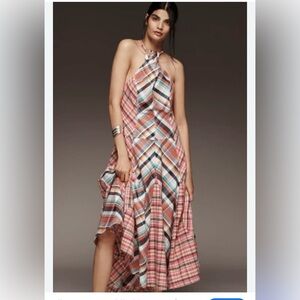 Anthropologie Pink Plaid High Low Dress